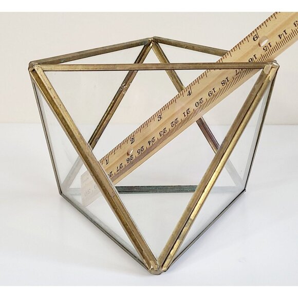 Geometric Brass & Glass Terrarium Succulent Holder Centerpiece Gold Tone Vintage - Picture 5 of 9